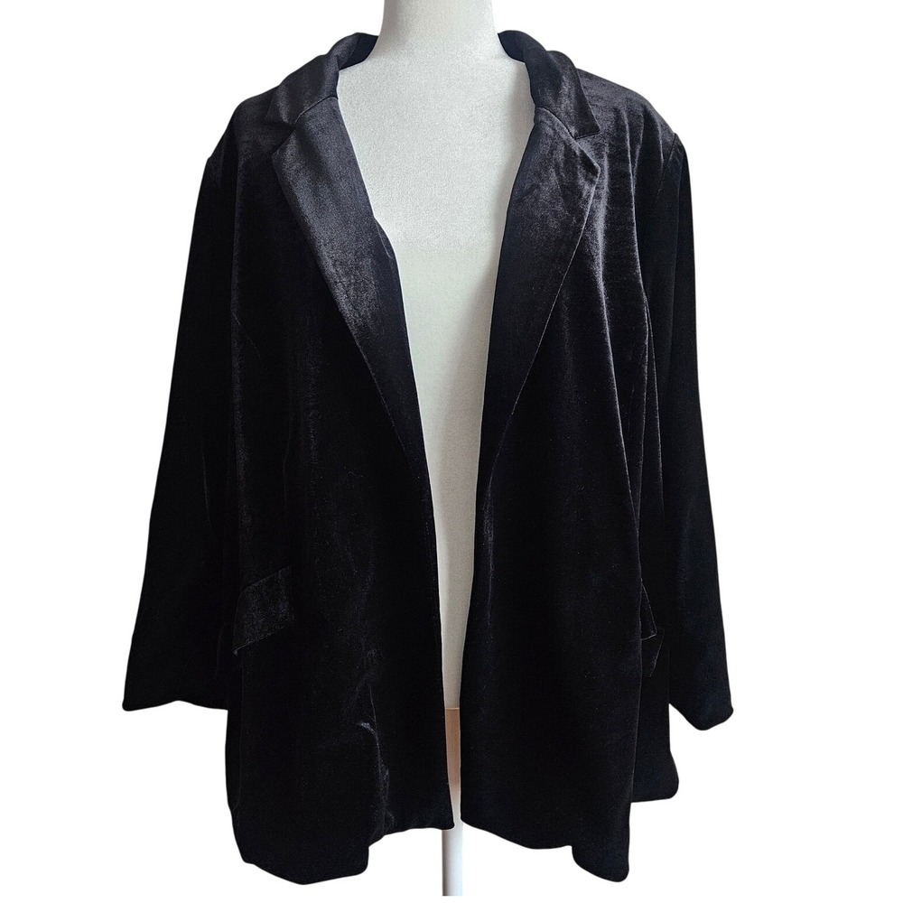Skies Are Blue Blazer Sz 3X Curvy Black Velour Open Front‎ Stretchy Luxe Classic